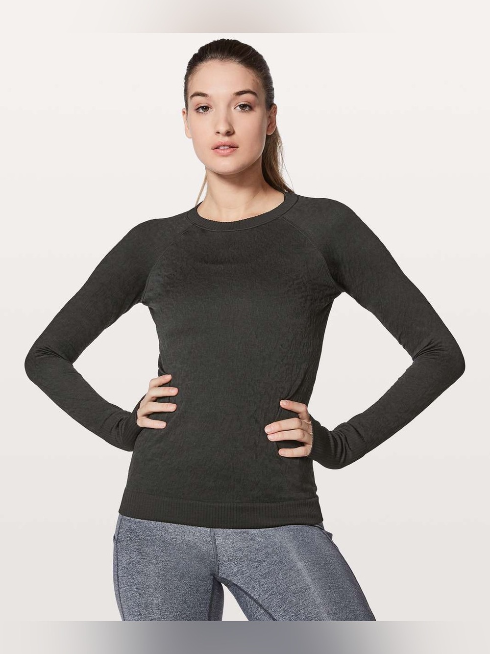 LULULEMON Rest Less Pullover Top Black Textured Long Sleeve Size 6